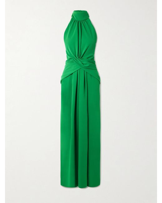 Johanna Ortiz Green Excepionalidad Maxikleid Aus Seiden-Crêpe Mit Stehkragen, Cut-Outs Und Raffungen