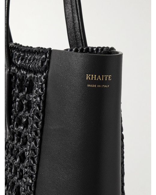 Khaite Black Zoe Small Leather And Raffia Tote