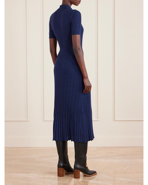 Gabriela Hearst Blue Ribbed Cashmere And Silk-Blend Midi Dress