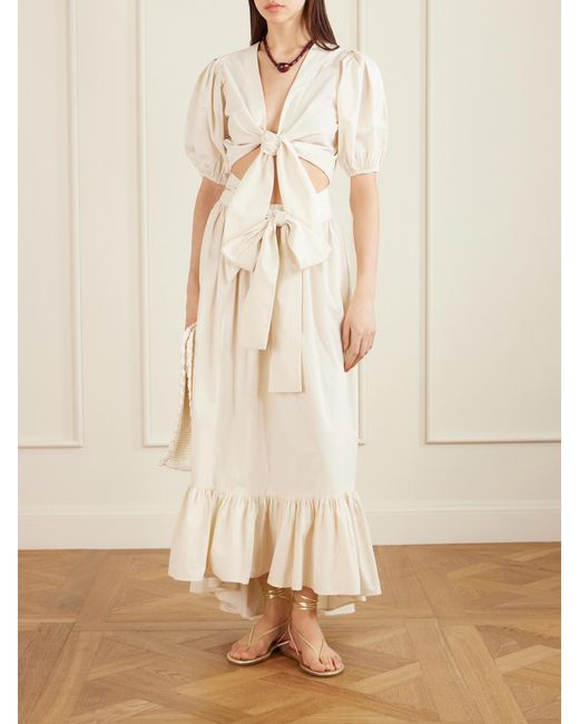 Lisa Marie Fernandez Natural Nicole Tie-Detailed Asymmetric Pleated Tiered Cotton-Poplin Maxi Skirt