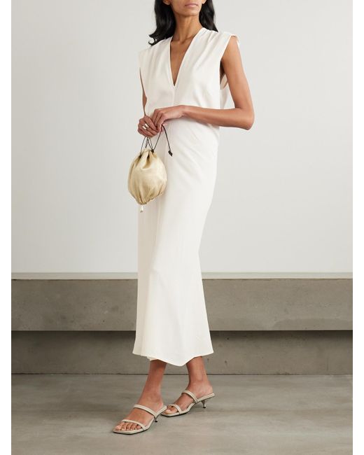 St. Agni White Draped Crepe Maxi Dress