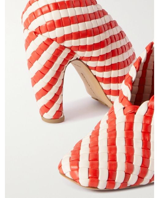 Bottega Veneta Red Canalazzo Striped Intrecciato Leather Pumps