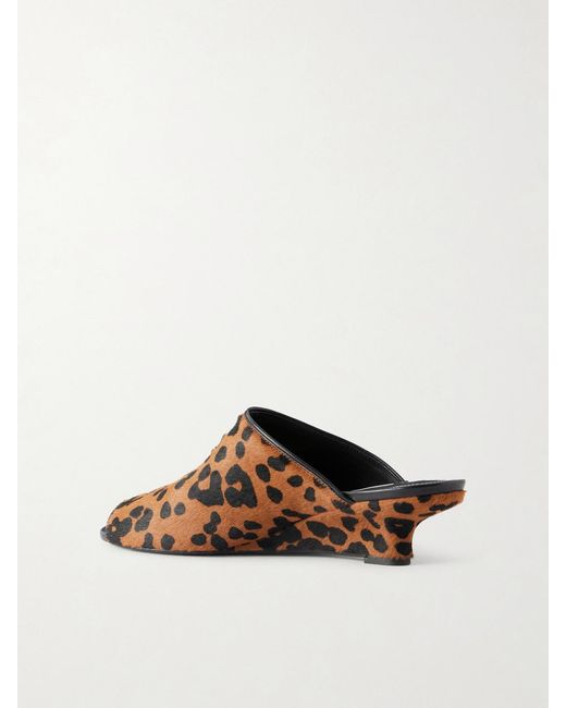 Totême  Brown Leopard-Print Cow Hair Wedge Mules