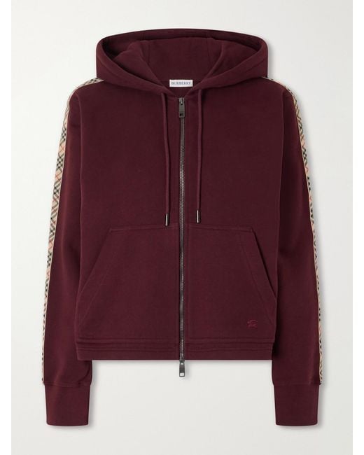 Burberry Purple Harper Checked Cotton-Jersey Zip-Up Hoodie