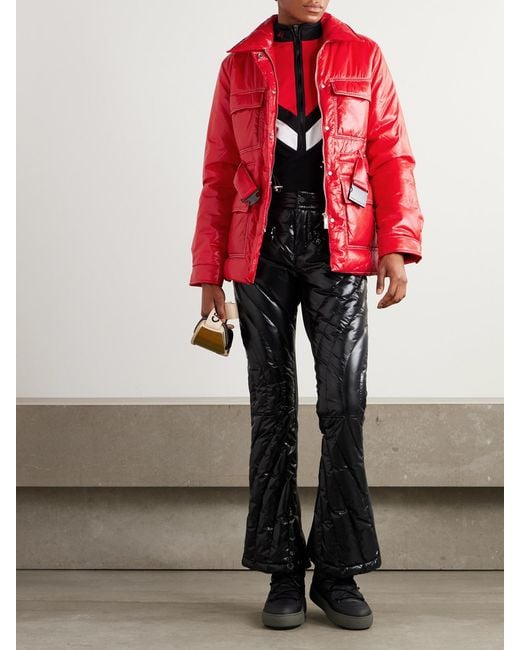 Perfect Moment Red Jade Belted Quilted Padded Glossed-Shell Ski Jacket