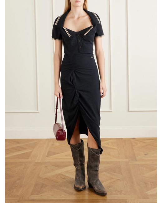 Vivienne Westwood Black Long Monday Pulling Ruched Cotton-Piquet Midi Dress
