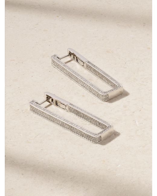 SHAY Natural Elongated Deco Link Ohrringe Aus 18 Karat Weißgold Mit Diamanten