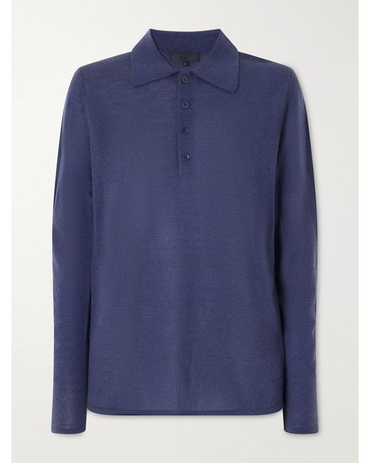 Tibi Blue Wool-Blend Knit Polo Sweater