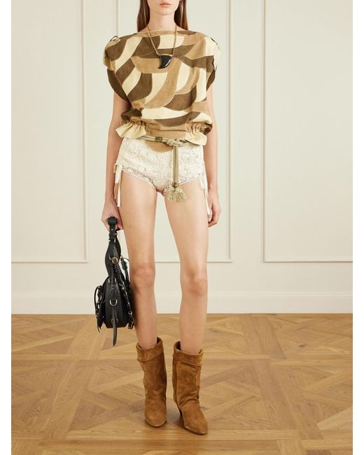 Isabel Marant Natural Dalmy Gathered Patchwork Perforated Suede Top