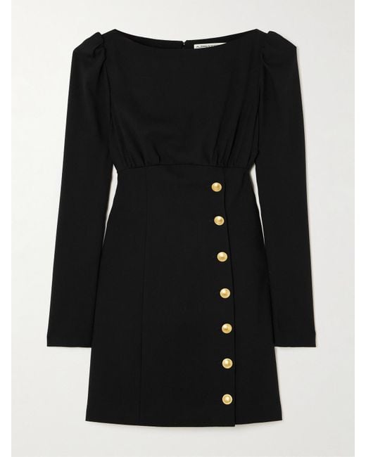 Alessandra Rich Black Button-Embellished Wool-Blend Mini Dress