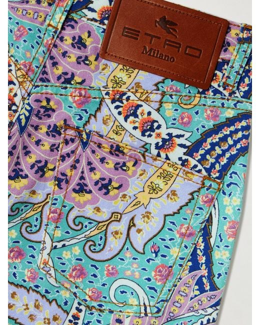 Etro Blue Hoch Sitzende Jeans Mit Weitem Bein Und Paisley-Print