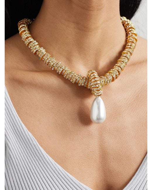 Julietta White Goldfarbene Kette Mit Kunstperlen Und Swarovski-Kristallen