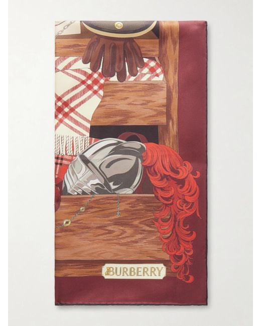 Burberry Red Printed Silk-Twill Scarf
