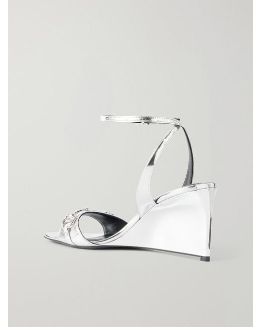 Gucci Metallic Donna Embellished Leather Wedge Sandals