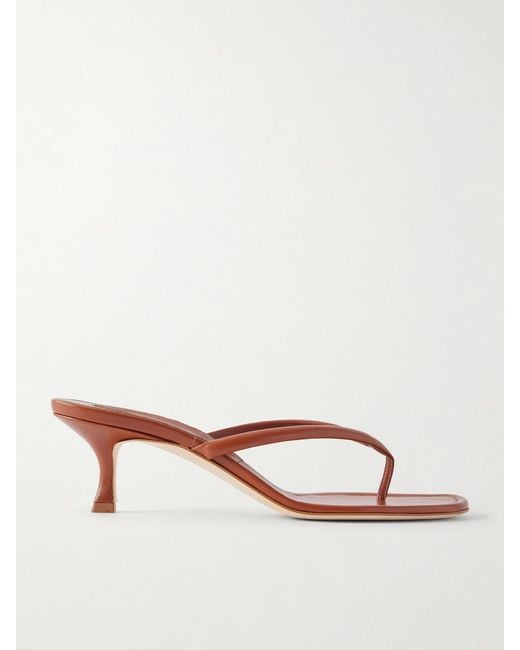 Manolo Blahnik Brown Paterno 50 Leather Thong Sandals
