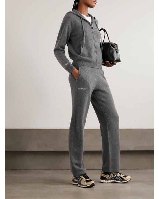 Sporty & Rich Gray '47 And New York Yankees Embroidered Cashmere And Wool-Blend Track Pants