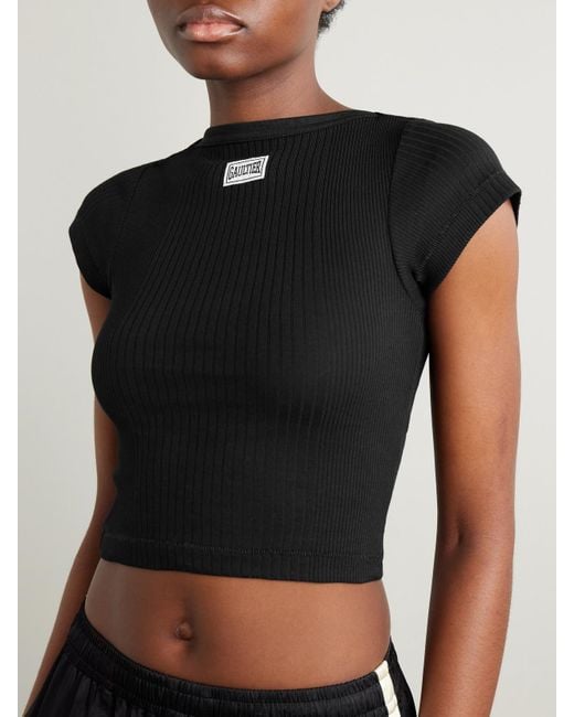 Jean Paul Gaultier Black Verkürztes T-Shirt Aus Gerippter Baumwolle Mit Applikation