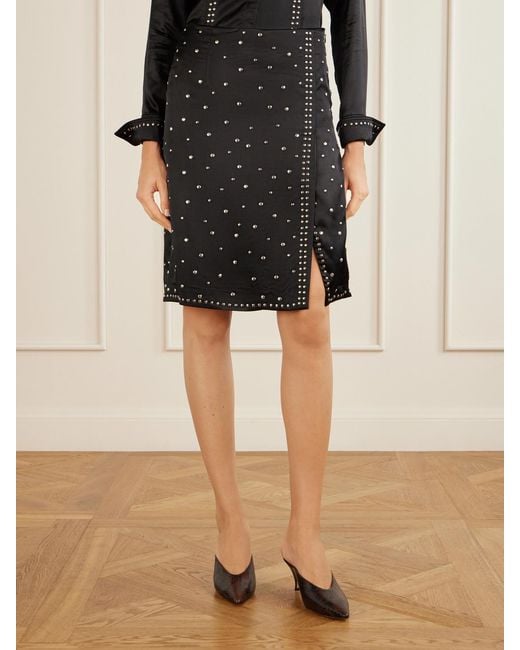 Wales Bonner Black Cosmic Embellished Satin Midi Skirt