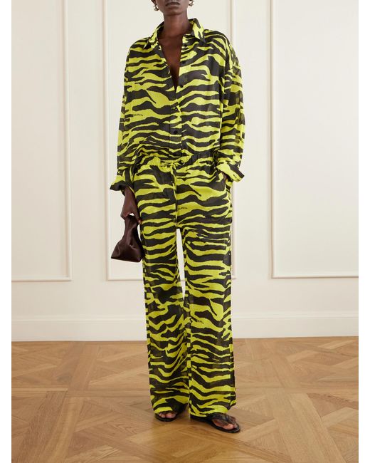 The Attico Green Zebra-Print Cotton Mid-Rise Wide-Leg Pants