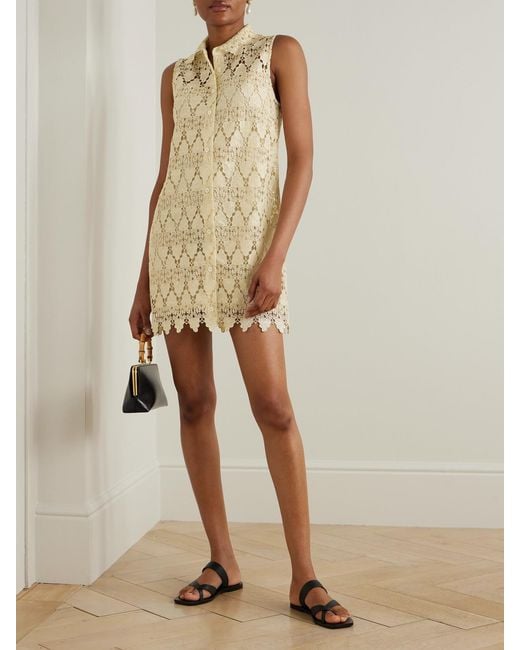 FRAME Natural The Deco Scalloped Guipure Lace Mini Shirt Dress