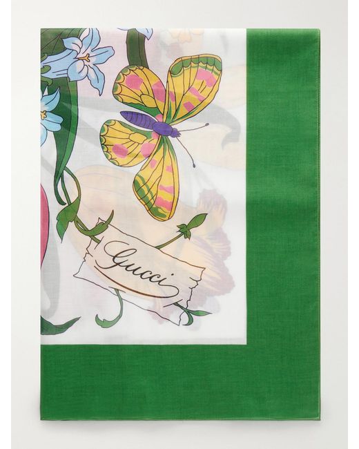 Gucci Green Floral-Print Cotton Scarf