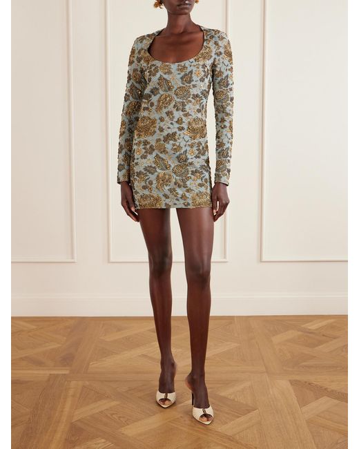 Saint Laurent Gray Jardin Brocade Mini Dress