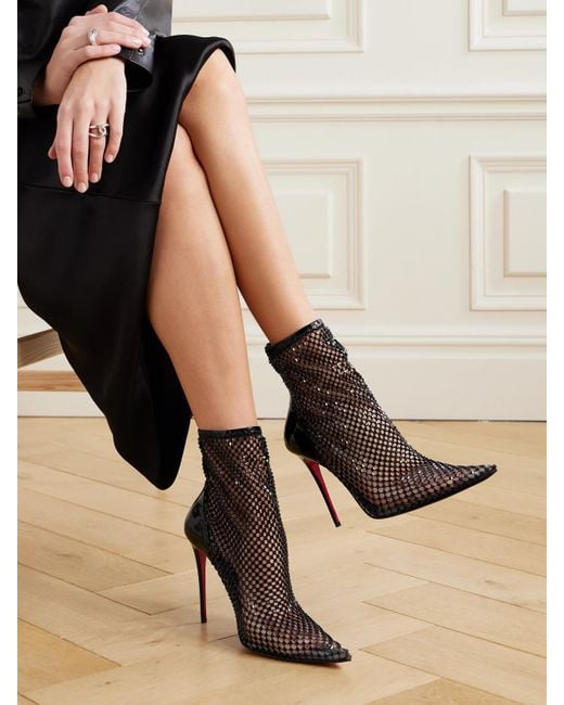 Christian Louboutin Black Kate Max Booty Mesh Ankle Boots 100