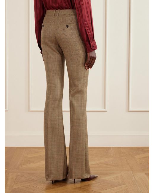 Saint Laurent Natural Prince Of Wales Virgin Wool Flared Pants