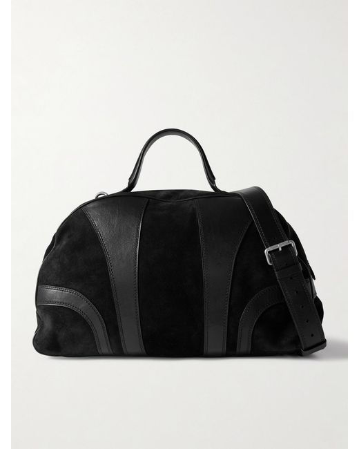 Dries Van Noten Black Leather-Trimmed Suede Duffle Bag