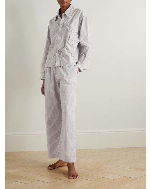 Deiji Studios White Ease Pyjama-Hose Aus Gestreifter Biobaumwollpopeline