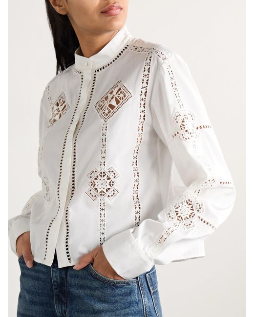 Isabel Marant White Serena Crochet-Trimmed Cotton-Poplin Shirt