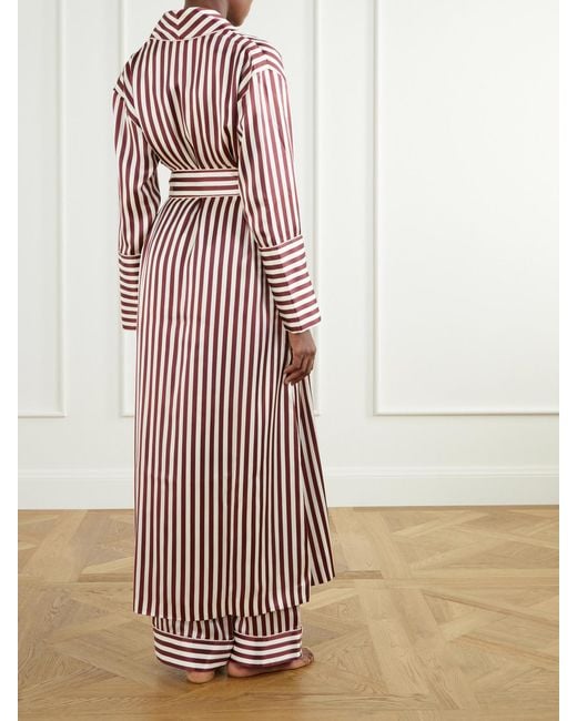 Olivia Von Halle Pink Capability Belted Striped Silk-Satin Robe