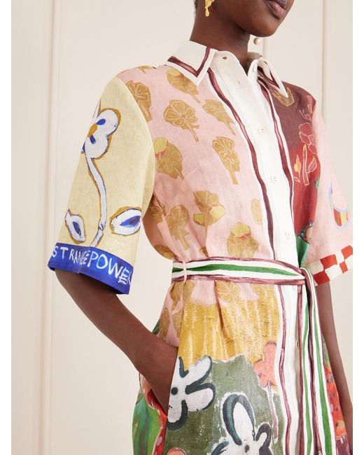 ALÉMAIS Multicolor Tangible Love Belted Printed Linen Mini Dress