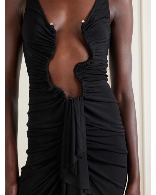 Christopher Esber Black Salacia Embellished Draped Jersey Mini Dress