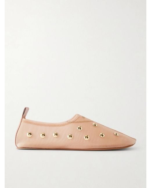 Chloé Natural Rita Studded Mesh Flats