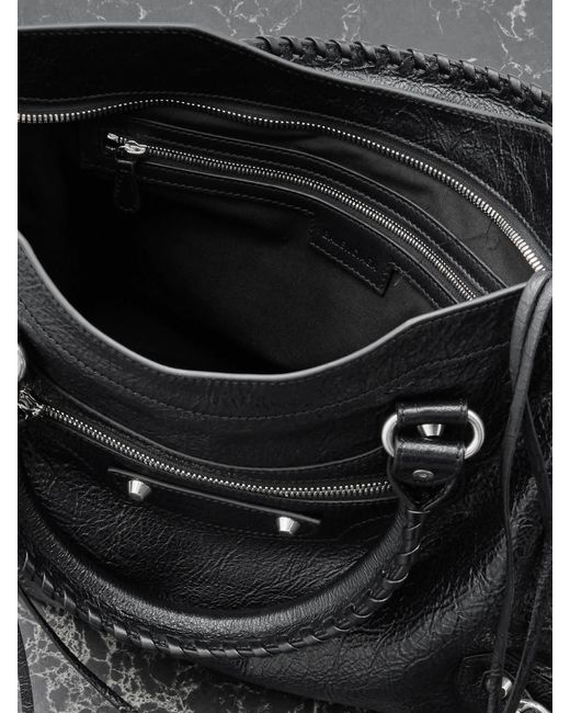 Balenciaga Black Le City Medium Embellished Textured-Leather Tote Bag