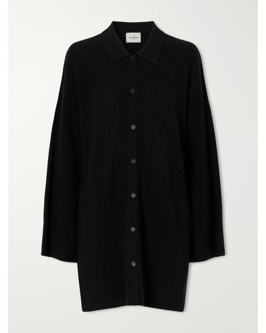 LeKasha Black Godda Ribbed Cashmere Mini Dress