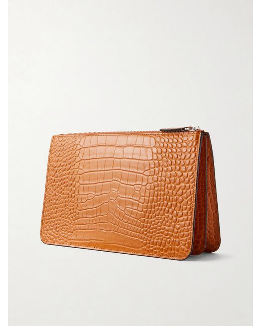 Totême Orange Threefold Croc-Effect Leather Clutch