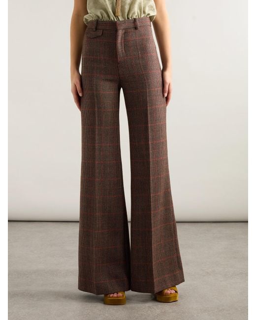Pantalon Évasé En Laine À Carreaux Chloé en coloris Brown
