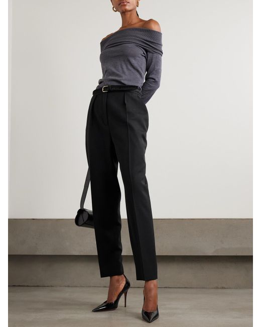 Balmain Black Hose Aus Grain De Poudre Aus Wolle Mit Falten