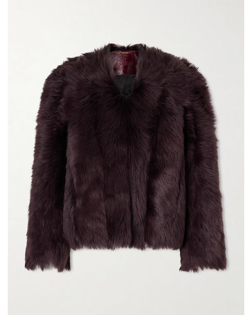 Chloé Red Cropped Shearling Jacket