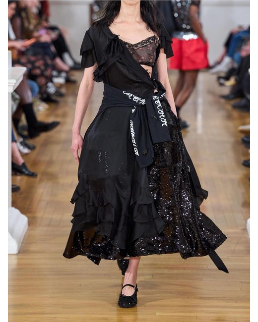 Simone Rocha Gray Cropped Lace-Trimmed Floral-Print Organza Top