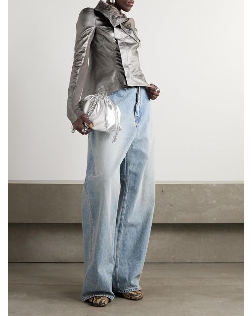 Rick Owens Gray Naska Leather Biker Jacket