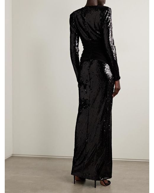 Zuhair Murad Black Draped Paneled Sequined Tulle And Jersey Gown