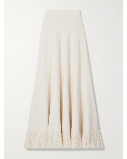 Bottega Veneta White Maxirock Aus Bouclé Aus Einer Baumwollmischung Mit Fransen