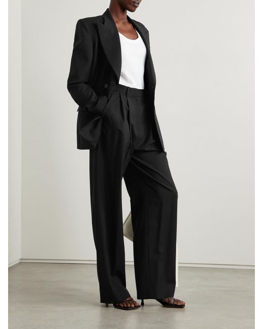 Salon 1884 Black Net Sustain Cecily Pleated Wool Wide-Leg Pants