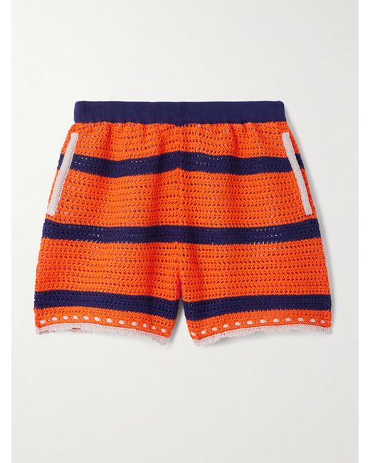 LaDoubleJ Orange Salt 'N' Vinegar Gestreifte Shorts Aus Gehäkelter Baumwolle