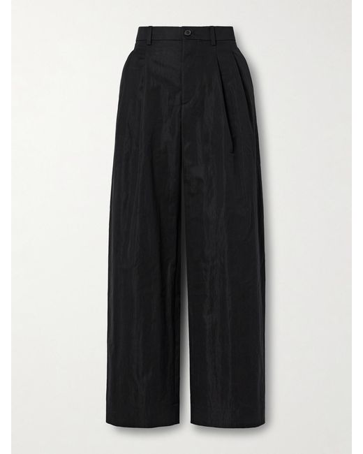 Wardrobe NYC Black Pleated Cotton-Blend Twill Wide-Leg Pants