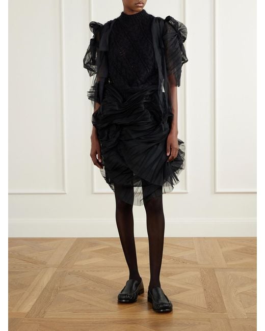 PAULINE DUJANCOURT Black Minna Eerie Ruched Tulle Knee-Length Skirt