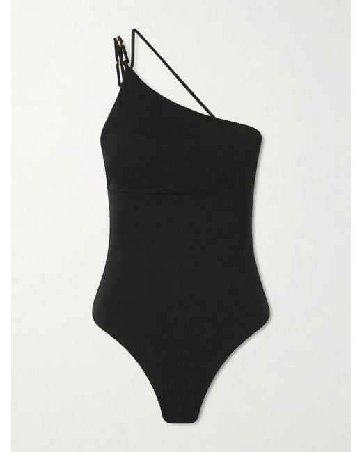 Max Mara Black Beachwear One-Shoulder Embellished Swimsuit